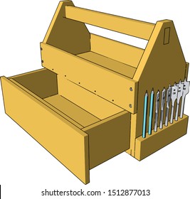 Yellow tool box, illustration, vector on white background.