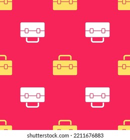 Yellow Toolbox Icon Isolated Seamless Pattern On Red Background. Tool Box Sign.  Vector