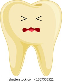 Yellow tooth cartoon character. It would like a clean and polish. Vector illustration.