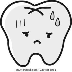 A yellow tooth character with a troubled expression (black and white)