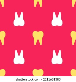 Yellow Tooth Symbol einzeln auf rotem Hintergrund. Zahnradsymbol für Zahnarztklinik oder Zahnarztmedizin und Zahnpastenverpackung.  Vektorgrafik