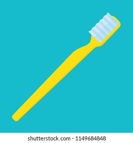 Yellow toothbrush, simple vector illustration on turquoise background