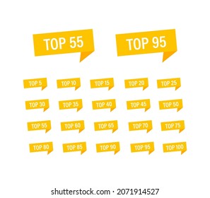 Yellow top badges set from 5 to 100 vector
