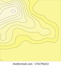 Yellow topographic contour map. Vector cartography illustration.
