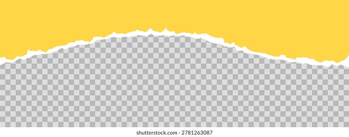 Yellow torn paper element background. Jagged uneven edge wave border for letterhead, header, footer, design template, collage, banner, sticker, poster, flyer. Curve paper piece frame divider. Vector