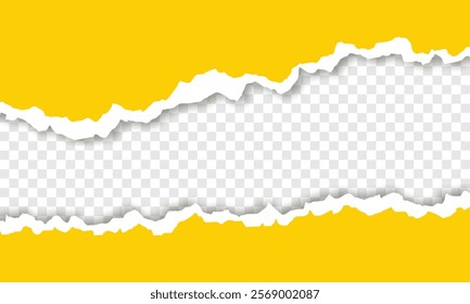  yellow torn paper with Ripped edges isolated transparent horizontal banner background