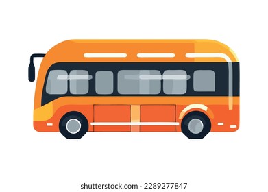 Yellow tour bus driving flat isolated icon