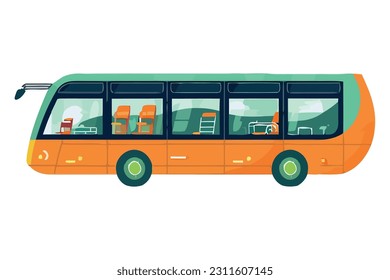 Yellow tour bus driving on road isolated