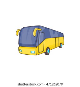 Yellow tourist bus icon in cartoon style on a white background