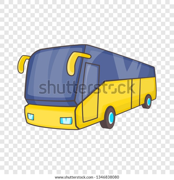 Yellow tourist bus icon in cartoon style on a\
background for any web design\
