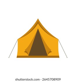 Yellow tourist camping tent isolated on white background.Party event or camp tent vector icon. Flat design illustration.