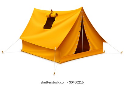 yellow tourist tent for travel and camping isolated - vector illustration