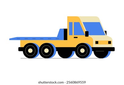 Yellow Tow Truck In Flat Vector Illustration Symbolizing Vehicle Assistance, Breakdown Services, And Roadside Support, Isolated On White Background