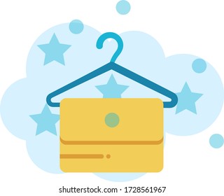 Yellow Towel and Blue Realistic Hanger Vector Flat Icon Design, bathroom accessories Concept, Plastic Cloth Hangging Tool on bubble sud background