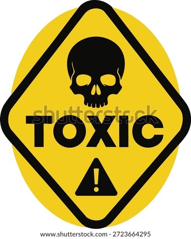yellow toxic warning sign with skull and crossbones symbol and exclamation mark inside a diamond frame