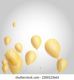 Yellow Toy Background Gray Vector. Balloon Love Set. Golden Happy Ballon. Helium Glossy Banner.