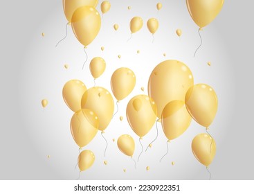 Yellow Toy Background Gray Vector. Ballon Creative Banner. Gold Carnival Baloon. Surprise Festival Border.