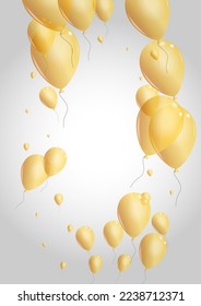 Yellow Toy Background Gray Vector. Helium Abstract Set. Gold Celebrate Confetti. Air Congratulation Card.