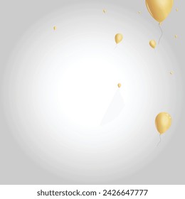 Yellow Toy Background Gray Vector. Baloon Shiny Card. Golden Concept Confetti. Surprise Birthday Border.