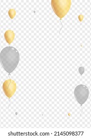 Gelber Spielzeughintergrund transparenter Vektorgrafik. Überraschende Kreativkarte. Silver Fest Confetti. Baloon Event Illustration.