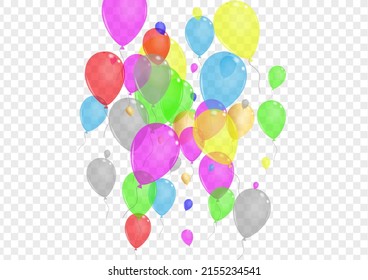 Yellow Toy Background Transparent Vector. Balloon Holiday Set. Pink Party. Multicolor Confetti. Baloon Light Card.