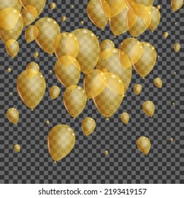 Yellow Toy Background Transparent Vector. Ballon Jubilee Card. Gold Abstract Air. Confetti Present Set.