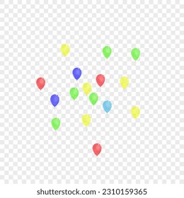 Yellow Toy Background Transparent Vector. Balloon Party Banner. Pink Festive. Red Helium. Ballon Ribbon Set.
