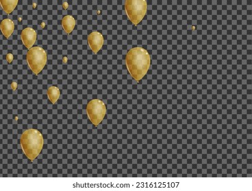 Yellow Toy Background Transparent Vector. Confetti Fest Template. Gold Celebration Balloon. Ballon Symbol Banner.