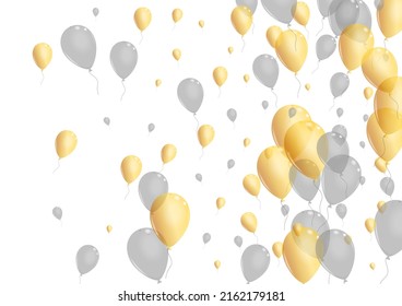 Yellow Toy Background White Vector. Helium Rubber Card. Gold Fest Surprise. Air Art Frame.
