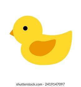 Pato de juguete amarillo. Pájaro amarillo lindo con pico para los niños juego de baño y diseño infantil divertido vectorial