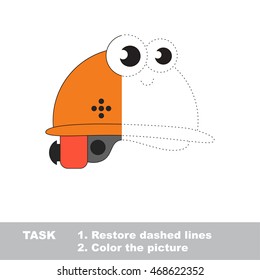 Yellow Toy Helmet in vector to be traced. Object from collection of engine tools. Restore dashed line and color the picture. Easy educational kid gaming with simple level of difficulty.