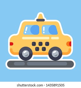 yellow toy taxi. shiny icon. nice machine flat vector illustration.
