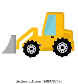 Yellow tractor flat icon design, cartoon  bulldozer vector illustration, heavy construction equipment clipart, building machinery clip art isolated
