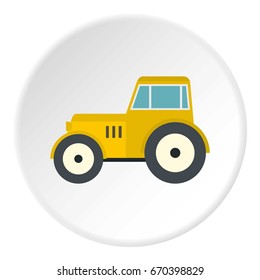 Yellow tractor icon in flat circle isolated vector illustration for web