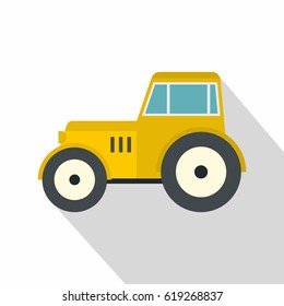 Yellow tractor icon. Flat illustration of yellow tractor vector icon for web