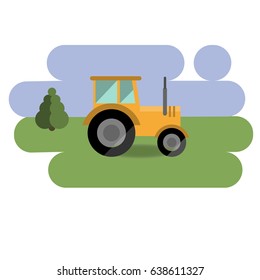 yellow tractor icon isolated over green and blue background. Vector illustration in flat design