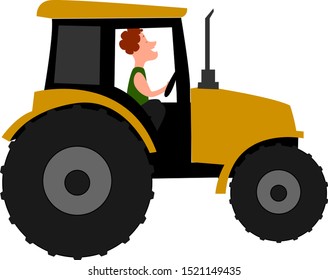 tractor amarillo, ilustración, vector sobre fondo blanco.