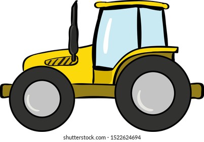 Yellow tractor, illustration, vector on white background.