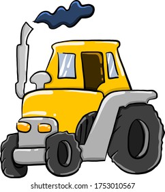 Yellow tractor , illustration, vector on white background