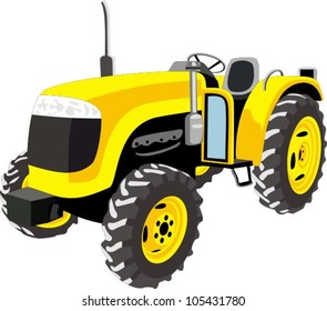 Yellow Tractor isolated on white