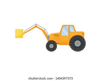 Yellow tractor on big wheels. Vector illustration on white background.