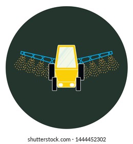 Yellow tractor sprayer round icon flat design element vector illustration for web, for print