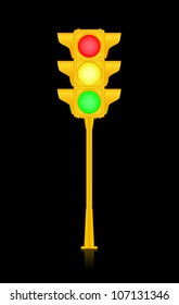 Yellow traffic light on black, vector, 10eps.