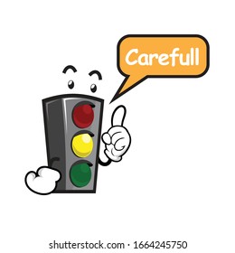yellow traffic light say carefull illustration vector