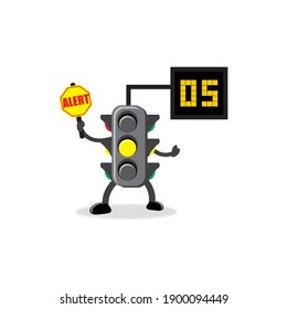 The yellow traffic light vector illustration commands caution, this illustration is suitable for learning traffic rules