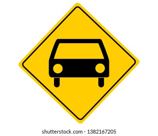 Yellow traffic sign with car