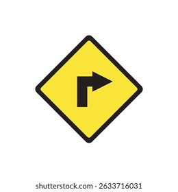 Yellow traffic sign with a right-turn arrow, used for road safety and navigation-related visuals.