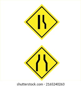 yellow traffic sign road sign for road narrower