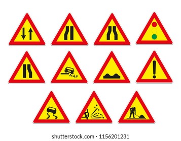 Yellow Traffic Sign Set Vector Stock Vector (Royalty Free) 1156201231