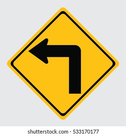 Yellow traffic sign "Turn left" 